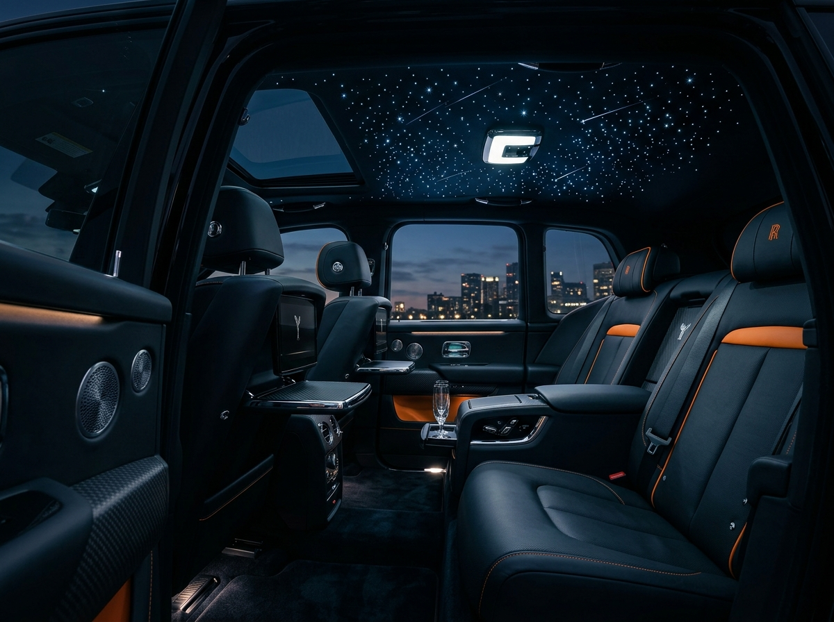 2022 Rolls-Royce Cullinan Black Badge starlight headliner interior Rolls-Royce rear cabin